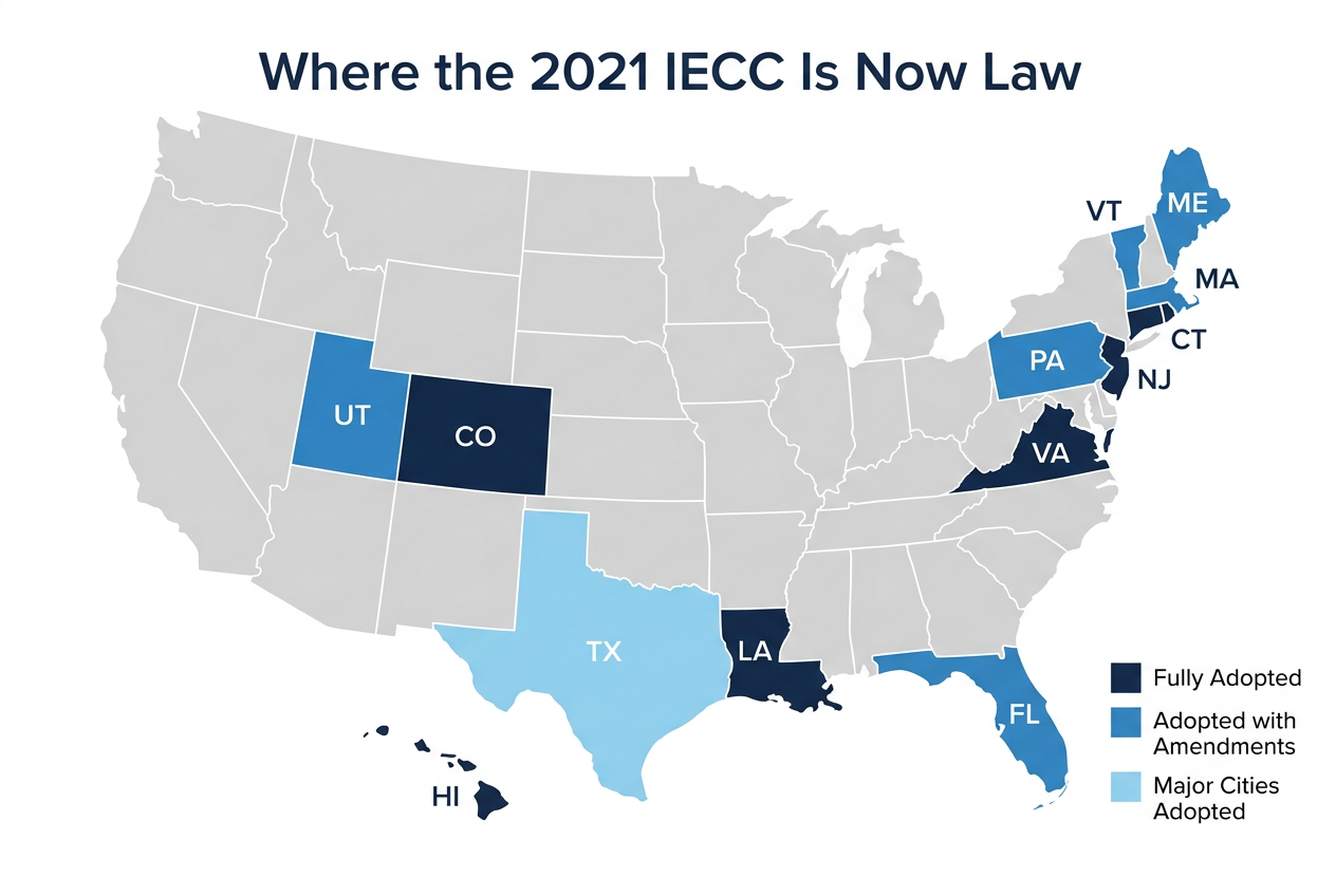 IECC 2021 state adoption map across the United States as of early 2026